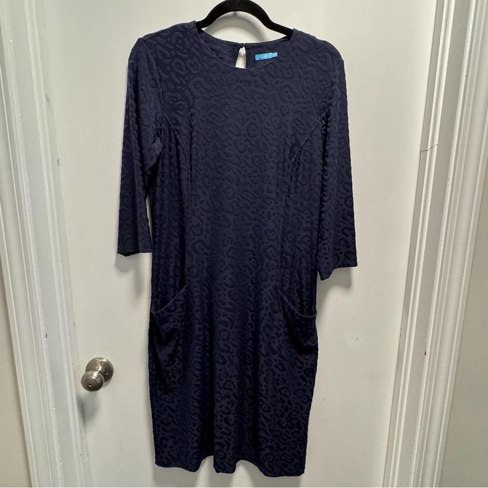 J. McLaughlin Catalina Cloth Leopard Navy Dress Women's Size Medium Pockets